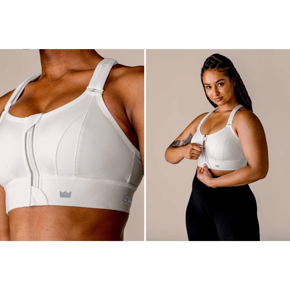 Shefit Ultimate Sports‎ Bra White High Impact Front Zip Adjustable Straps 4Luxe